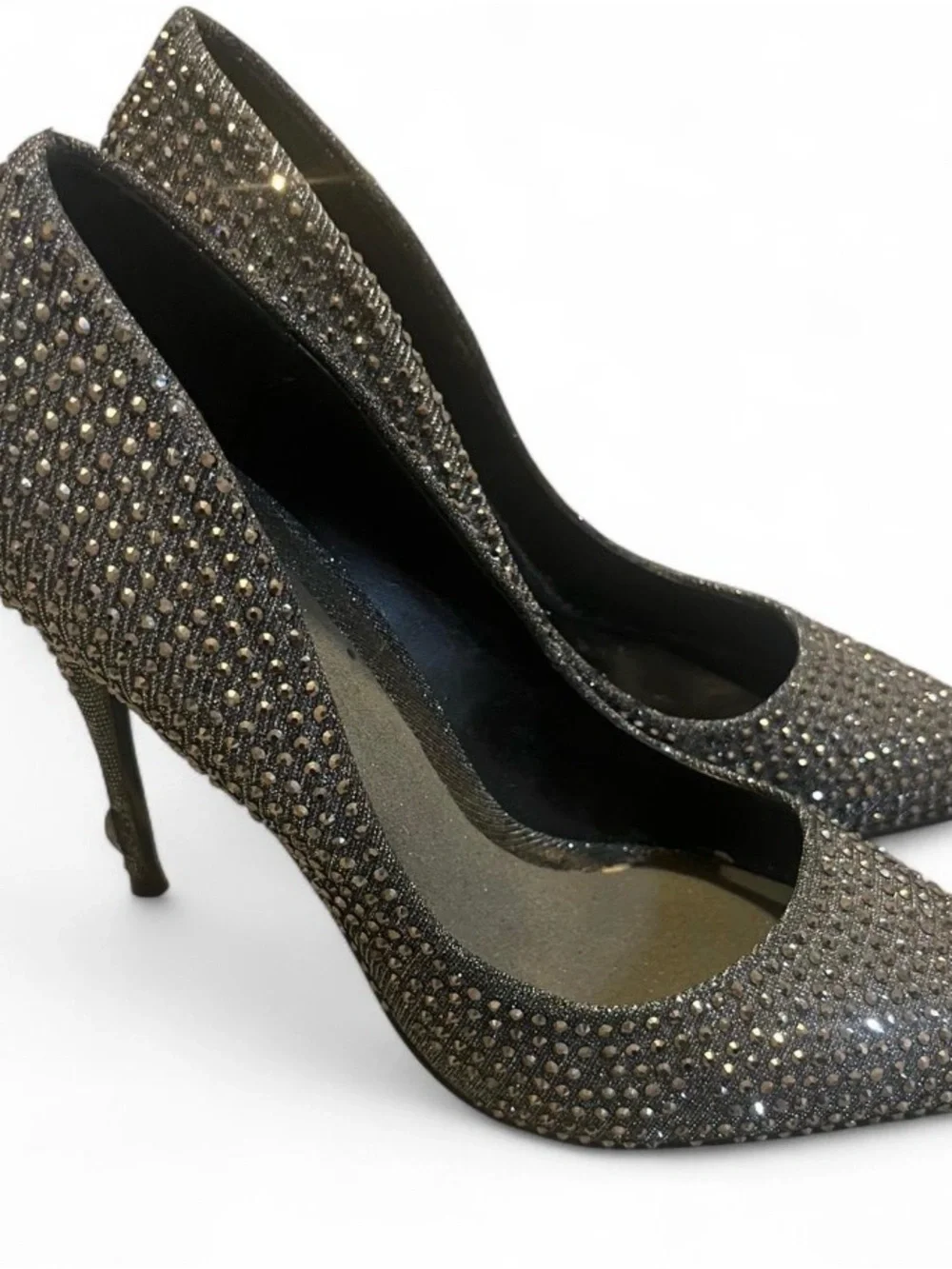Steve Madden Gunmetal Crystal Embellished Pointed-Toe Pumps